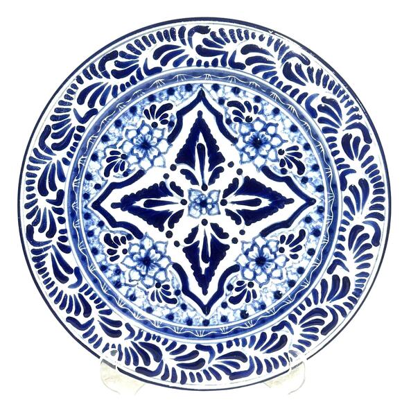 Talavera Puebla Pottery Mexico Cobalt Blue White 12" Charger Plate-Design D - Picture 1 of 8